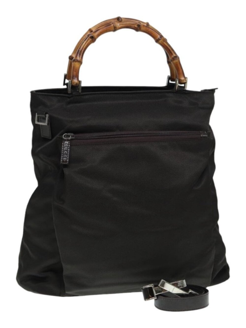 GUCCI Bamboo Hand Bag Nylon 2way Khaki Auth ac3260